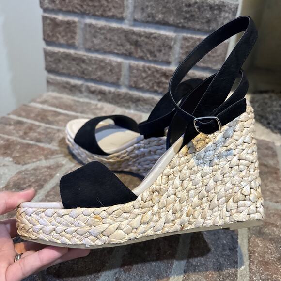 BP Ginny Espadrille Ankle Strap Wedge Sandal Women's Black Size 9 - Picture 3 of 16